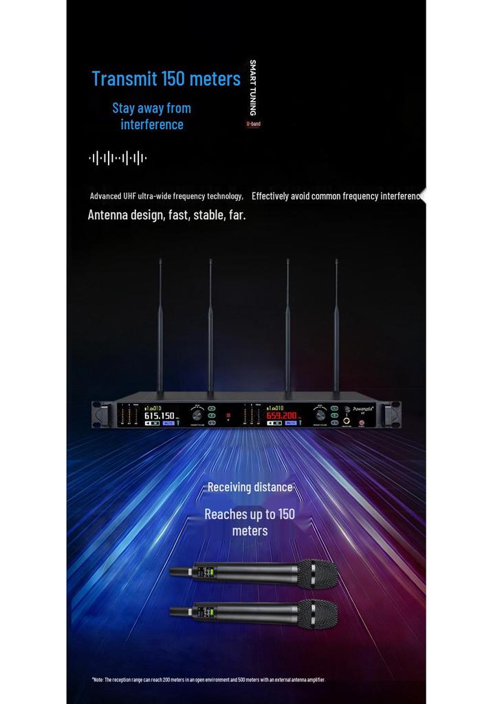 Two-in-One True Diversity Wireless Microphone for Professional Stage, Conference, Outdoor, Indoor, and Entertainment Use