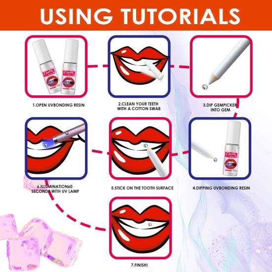 1 Set Kit Bijuterii Faux Gem pentru Dinte Finisaj Lucios Strălucitor Adeziv Decorativ Ornament Ferm pentru Dinți cu Lumină UV Kit DIY Bijuterii Faux Gem Frumusețe Dinte pentru Fete