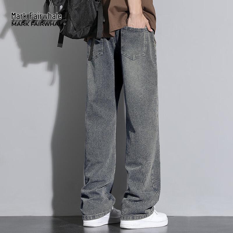 MARK FAIRWHALE Men's Retro Loose Straight Wide-Leg Jeans