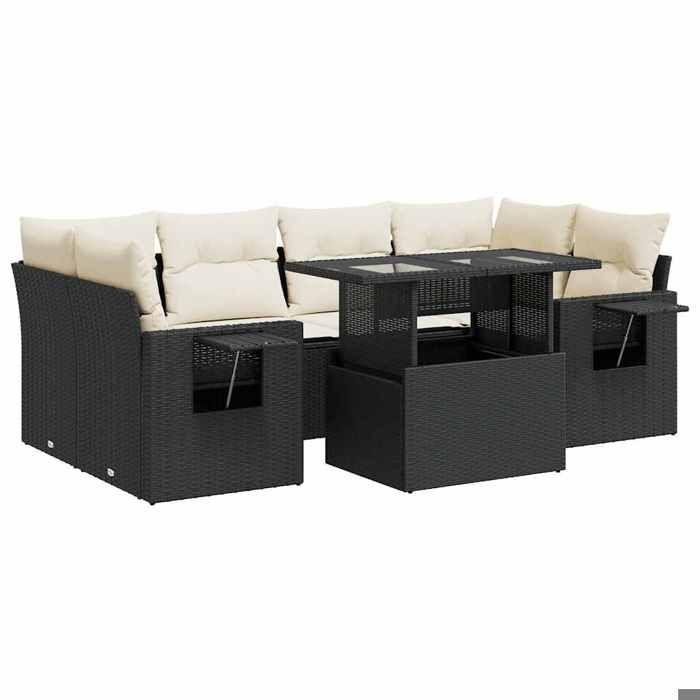 Maison Exclusive - Salon de jardin 7 pcs avec coussins noir résine tressée