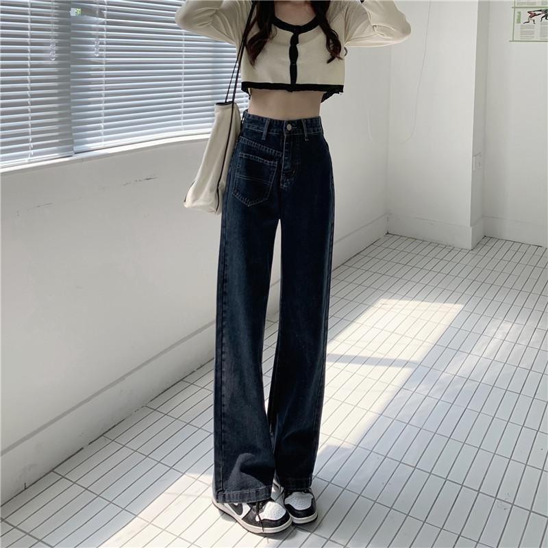 High Waist and Thin Wide Leg Jeans Women's Autumn and Winter Large Size Fat Mm Retro Straight Loose Mopping Dad Pants
