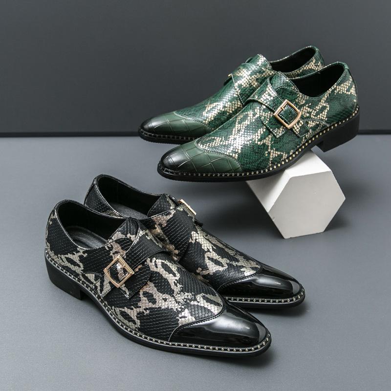 Large size men's shoes python pattern business large size leather shoes men's Monk shoes foreign trade men's pointed glossy loafers