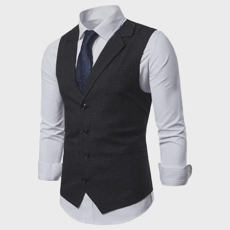 British Gentleman Plaid Waistcoat - Single-Breasted Business Vest for Men
