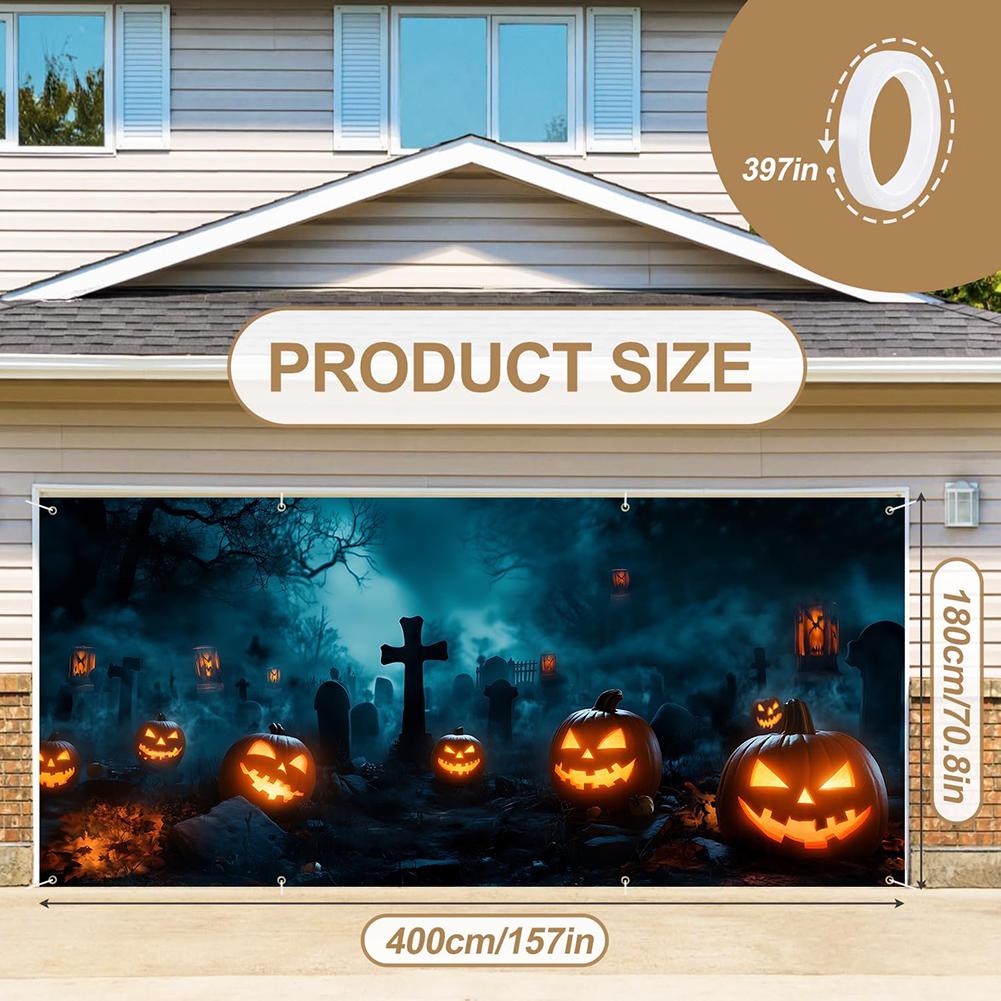 13x6ft Pumpkin Halloween Garage Door Decorations Large Hanging Backdrop Door Cover for Outdoor Parties & Photography Background