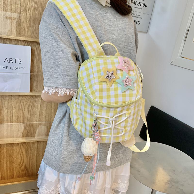 Women's Plaid Mini Backpack Junior High School Student Schoolbag Lightweight Backpack