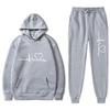 Unisex Oversized Hooded Sweatshirt Set With Heart Print Fleece Lined Casual Sportswear Fall