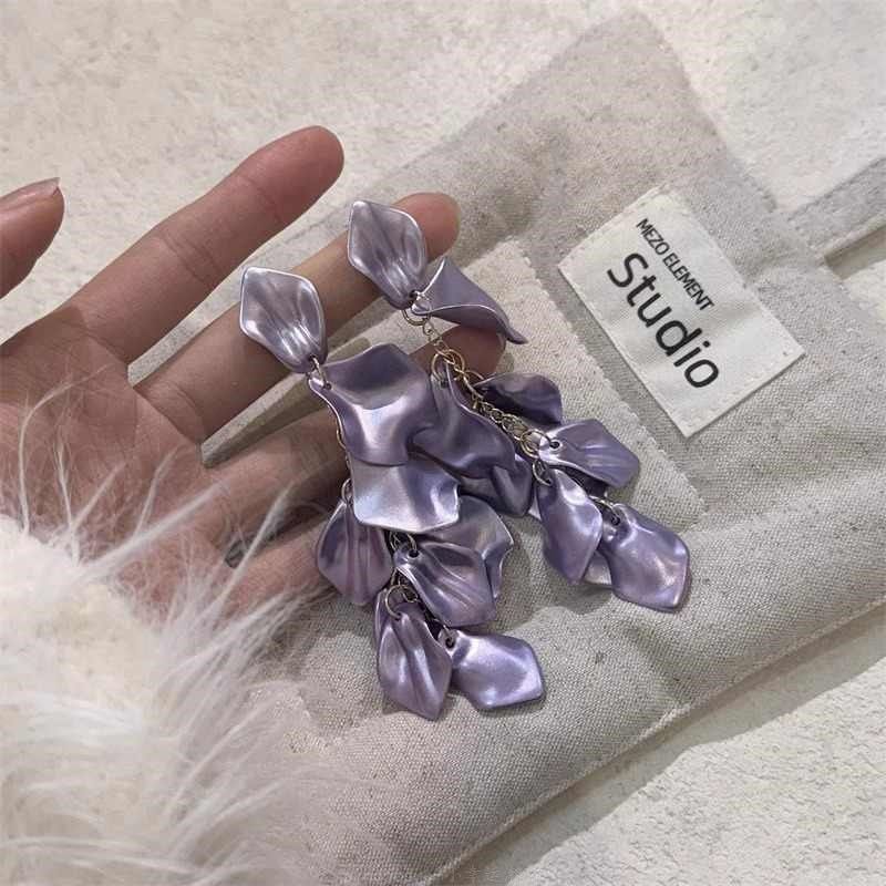 Super fairy purple rose petal earrings niche light luxury exaggerated temperament earrings fashion high sense earrings women