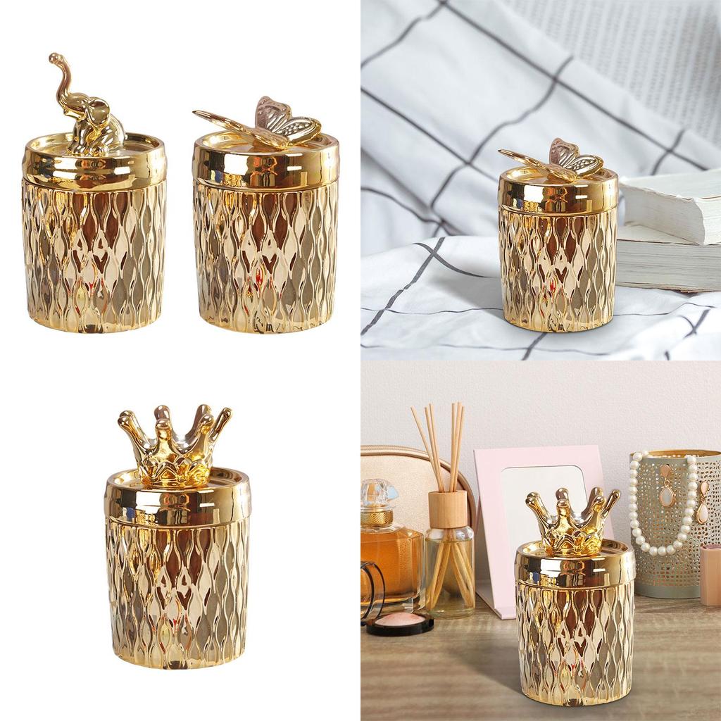 Dekoratives Glasdekor Schmink-Organizer Gold Teedose Badezimmerbehälter Keramik für Arbeitsplatte Kommode Waschtisch Zuhause