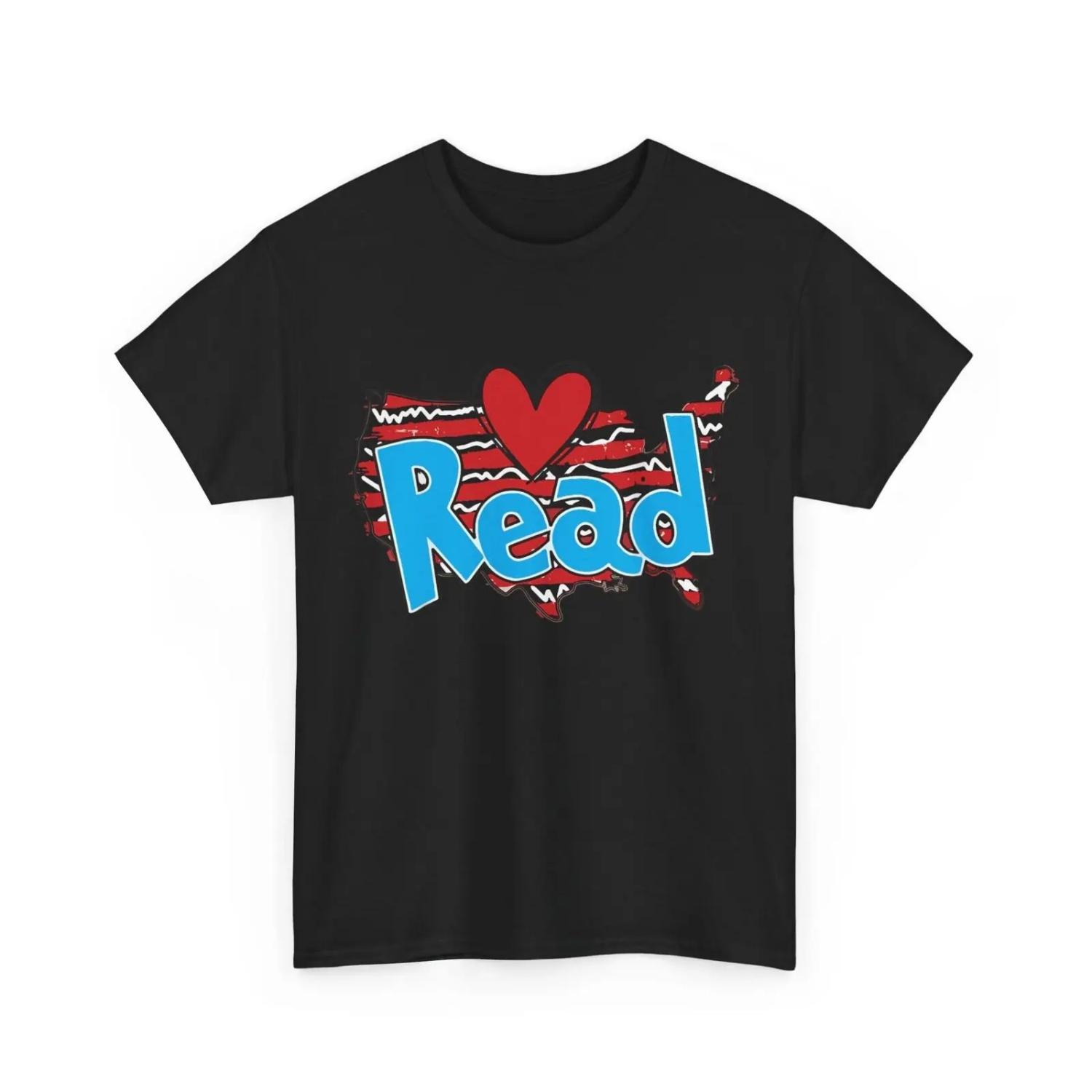 National Read America HearT T Shirt Bookish Books Reading Cute S чёрный