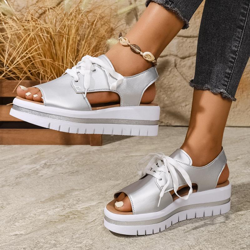 Plus Size Shoes for Women 36-43 Summer Fashion Wedges Platform Lace Up Comfortable Sandals Casual Non-slip Footwear