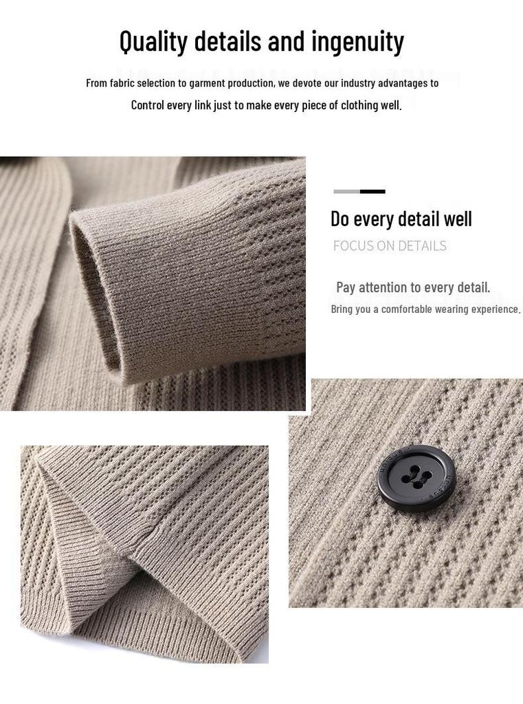 Men's Solid Color Knit Cardigan - Anti-Pilling Casual Jacket for Autumn/Winter 2024