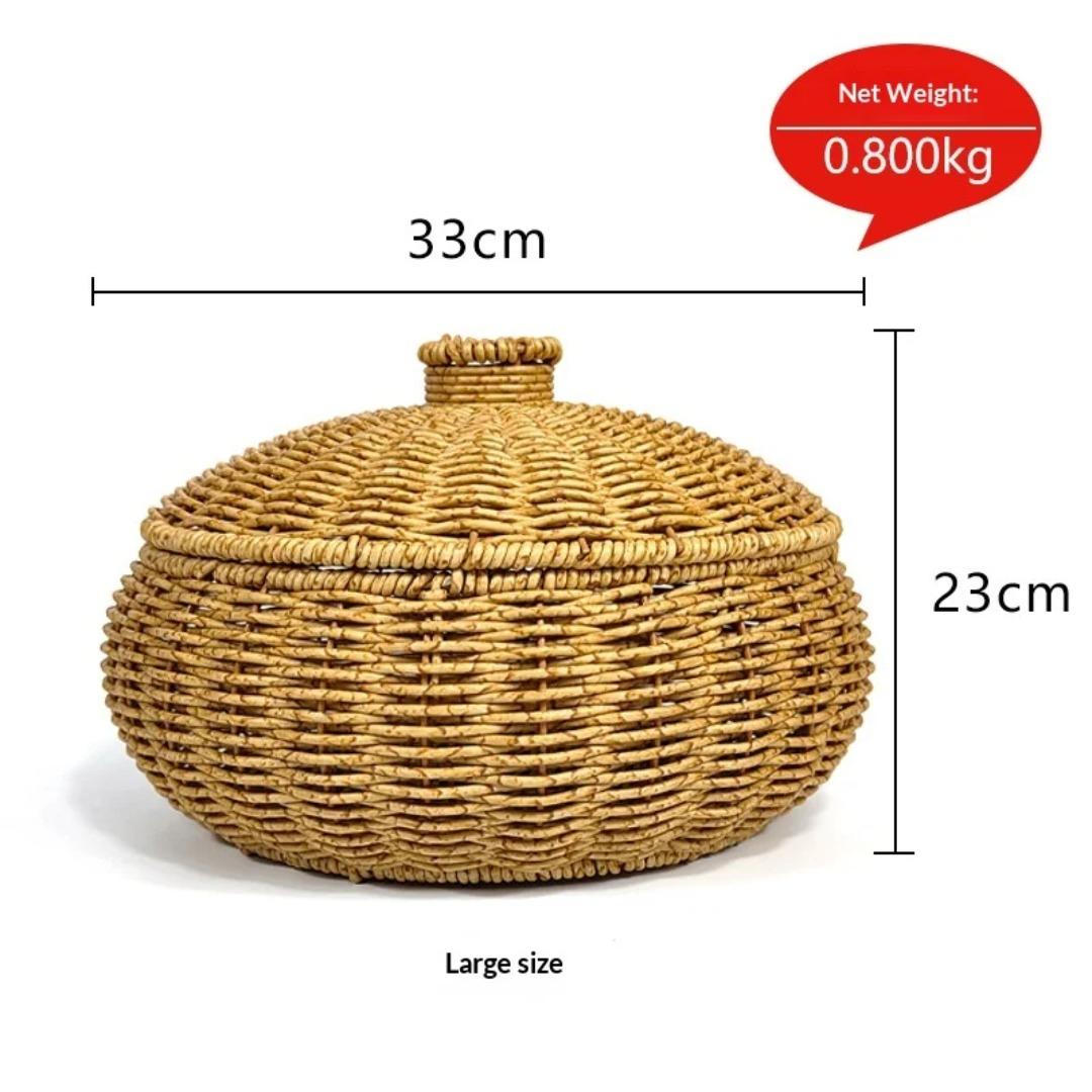 Handwoven Imitation Rattan Round Lidded Storage Basket, Bread Box & Fruit Organizer for Kitchen Dining Table Pantry Home Decor L коричневый