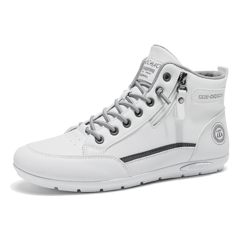 

Корейская версия студенческого стиля модные туфли на плоской подошве мужские высокие мокасины осенние кожаные повседневные белые туфли 39