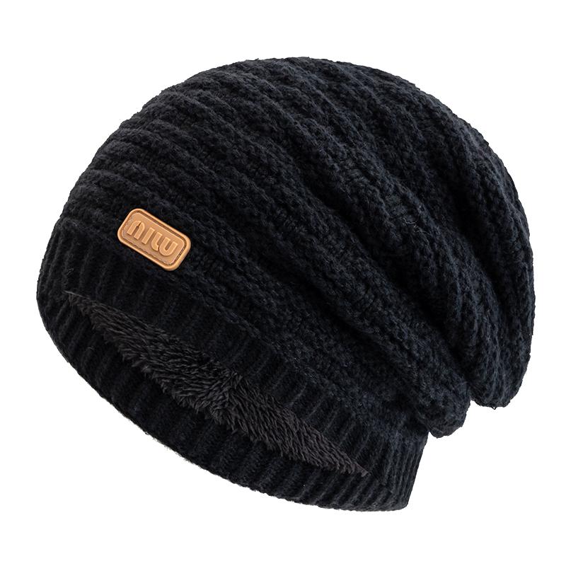 New Style Unisex NIU Letter Slouchy Winter Hats Fur Lined For Men Women Warm Beanie Cap Casual Decor Winter Knitted Hats