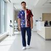 Short Sleeve V Neck Printed Scrub Top with Star Pattern and Two Front Pockets for Professionals Unisex Design Comfortable Fit