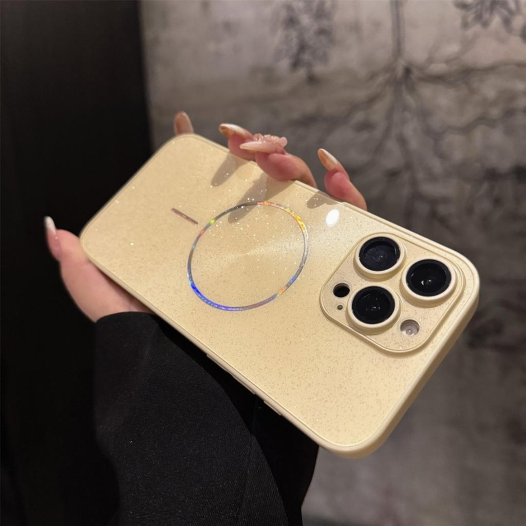 CD Texture Laser Glitter For Magsafe Lens Stand Case For iPhone Air 17 16 15 14 13 12 11 Pro Max Wireless Charge Bracket Cover