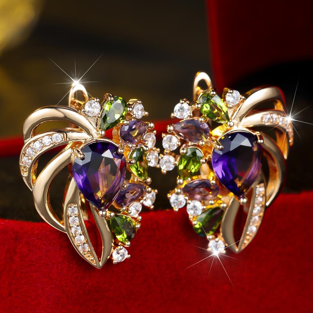 Rainbow Crystal Zircon Stone Heart Hoop Earrings For Women Vintage Gold Color Wedding Jewelry