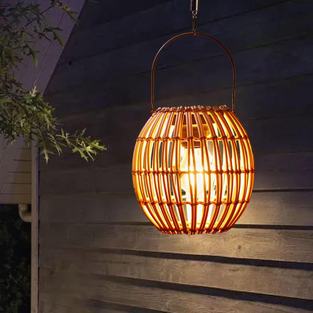 Rattan Wicker Outdoor Garden Villa Decorative Lamp Piece Handcrafted Lighting for Patio Balcony Furniture Accessory