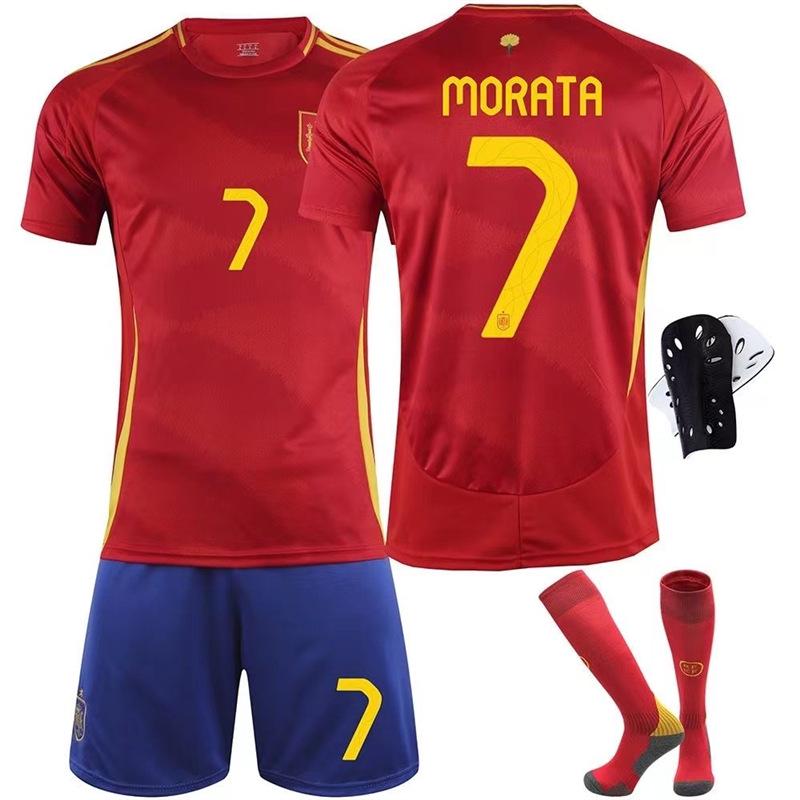 2024 Europeisk Hemma-tröja: Yamal #19 & Rodri #16 Kortärmad Fotbollströja för Barn och Vuxna