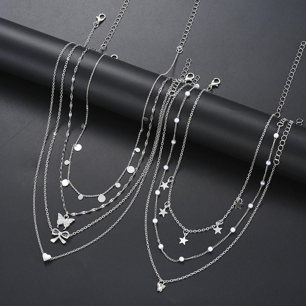 7Pcs of Fashion Minimalist Jewelry Set For Women Vintage Twist Snake Bone Heart Butterfly Star Pendant Necklace Sets Gift