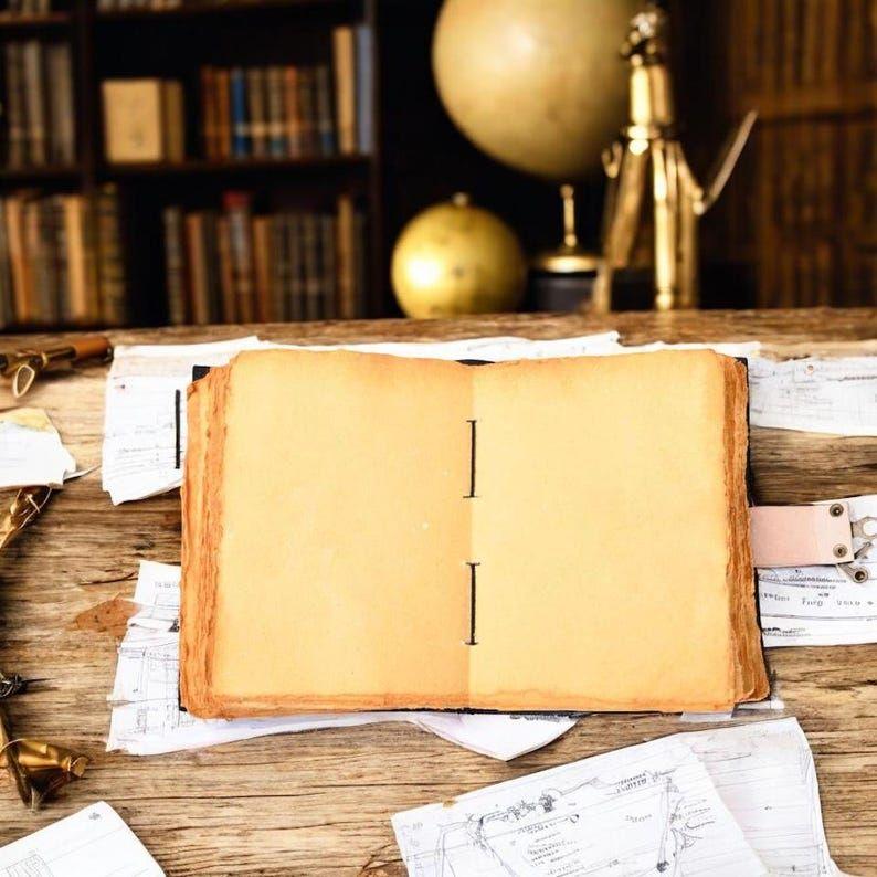 Moon Phase Leather Journal | Handmade Vintage Celestial Notebook | Antique Deckle Paper Diary