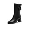 Leather Women's Half High Boots Autumn Winter Elegant Heeled Ladies Mid Calf Shoes 2025 Novelty Gothic New in Boot on Promotion