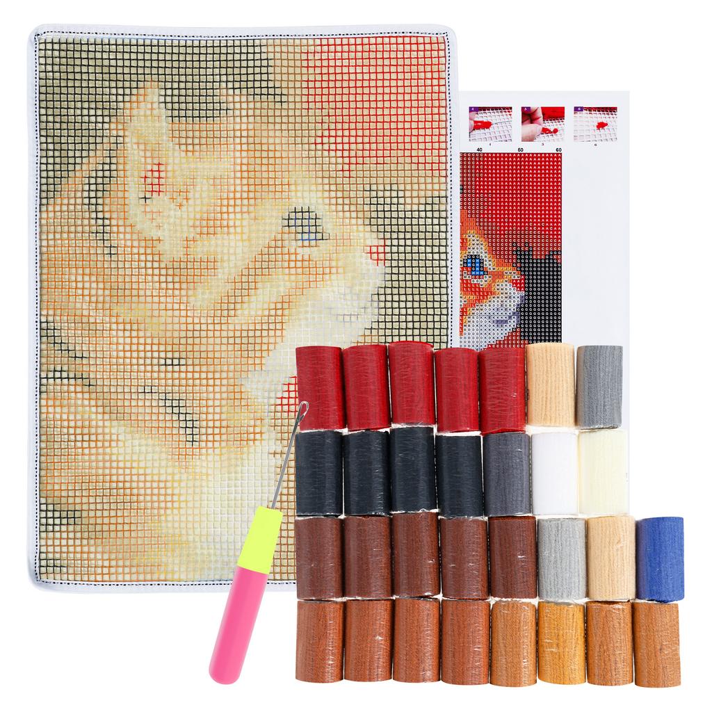 Animal Cat Style Latch Hook Rug Kit Pre Printed Bright Color Latch Carpet Making Kit for Adults Kids Beginners