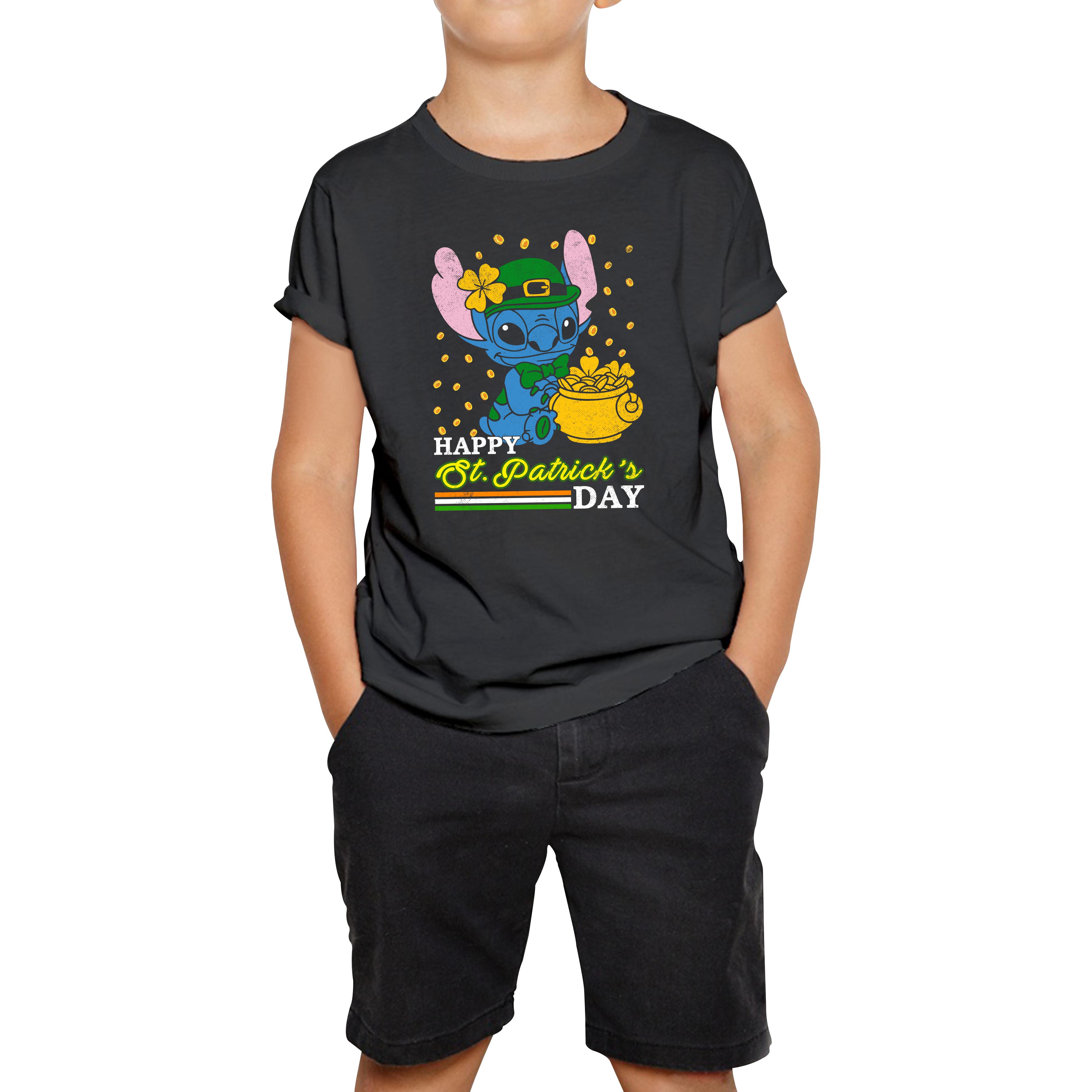 Happy St Patrick s Day Stitch Ohana Leprechaun Funny Cartoon St Patrick s Day Irish Festival Kids Tee 160