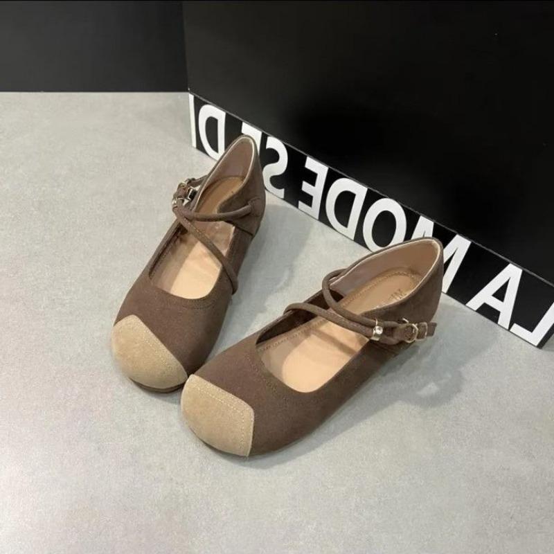 Весна Новые Балетки Женские Круглый Носок Мелкий Вырез Замша Мягкая Подошва Противоскользящие Износостойкие Одинарные Туфли 40