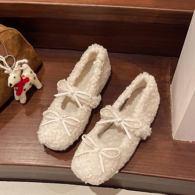 Moda Inverno Nuove Scarpe Basse Moda Donna Punta Rotonda Bocca Bassa Suede Nodo Farfalla Suola Morbida Antiscivolo Scarpe di Lana