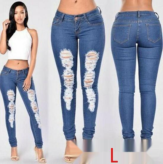 Women s European & American Style Ripped Skinny Jeans 2X-Large