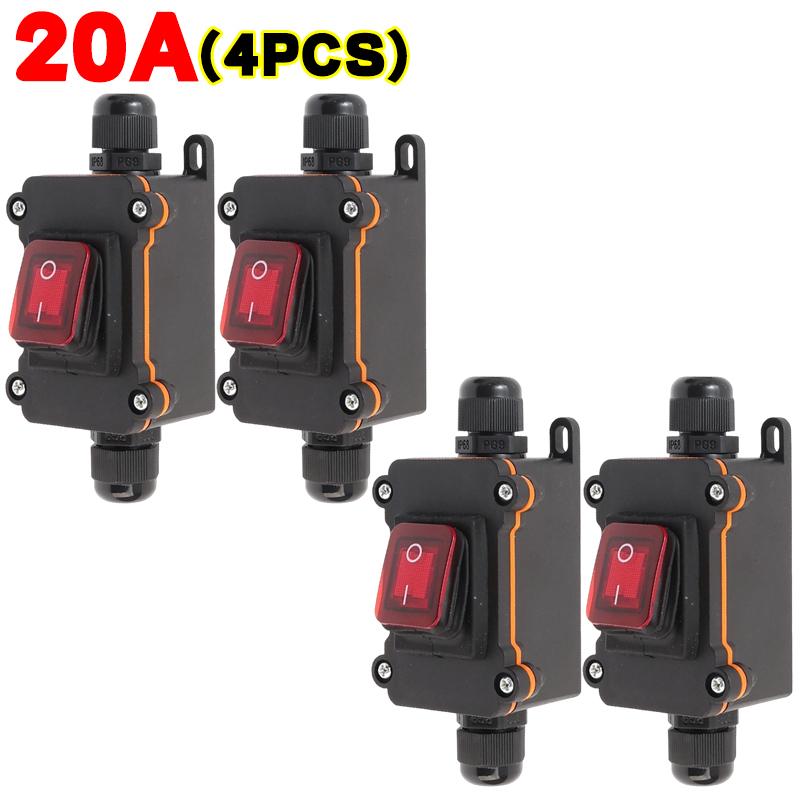 Waterproof Inline Rocker Switch Heavy Duty 20A 12V 220V Outdoor Feed Through Cord Switch for Garden Patio Light Boat Marine Tool