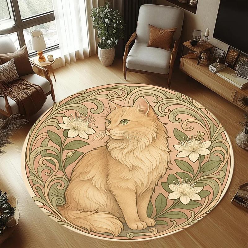 Tappeto Rotondo Vintage con Stampa di Gatti Antiscivolo Morbido Lavabile per Soggiorno Camera da Letto e Decorazione della Casa