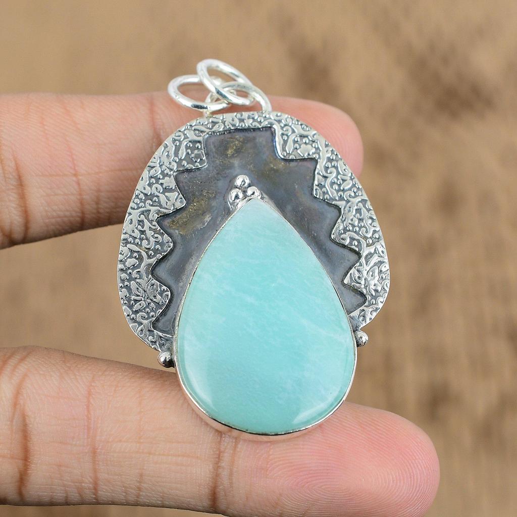 Wedding Gift For Her 925 Sterling Silver Natural Amazonite Gemstone Pendant