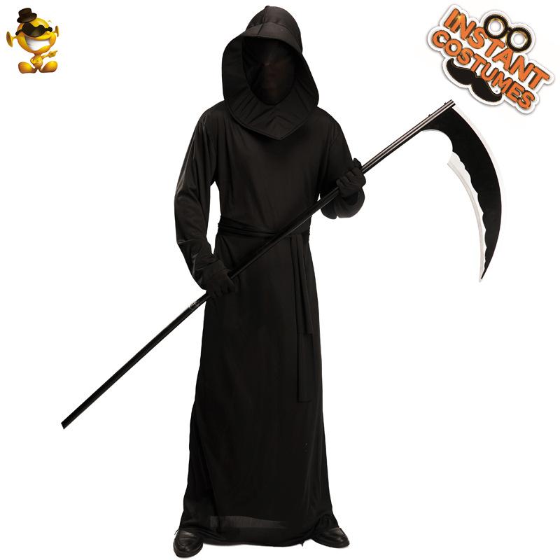 Big Boy Sort Djævel Halloween Kostume, Spøgelsesfestle Kostume med Le, Døden Scene Kostume