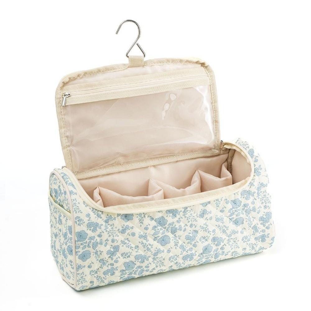 

Portable Quilted Travel Cosmetic Bag Cotton Large Capacity Hair Dryer Storage Bag with Hanging Hook Wash Bags for Girl