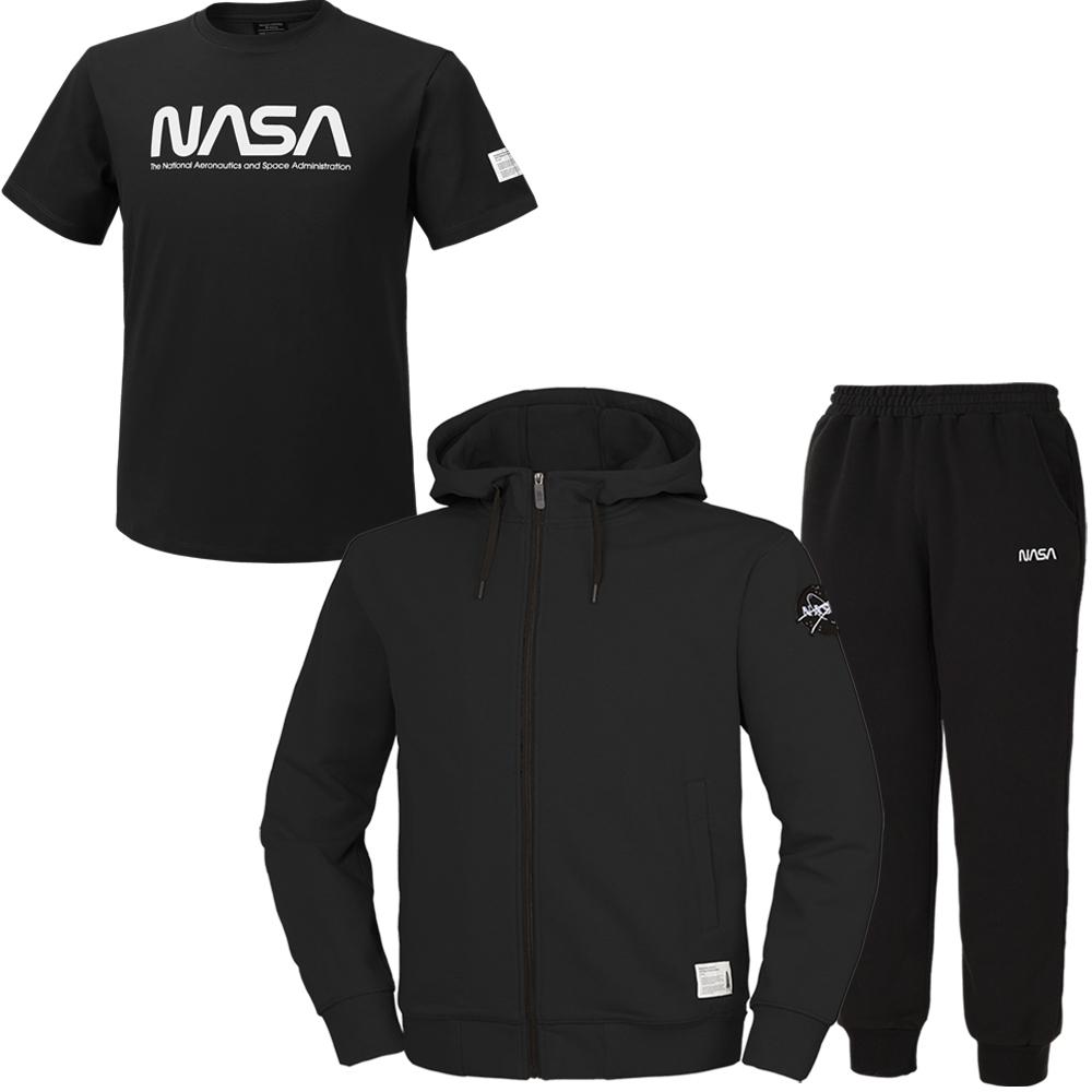 Nasa Unisex Sweat Hoodie Jacket + Jogger Pants + Short Sleeve T-Shirt 3-Piece Set [Black] 105