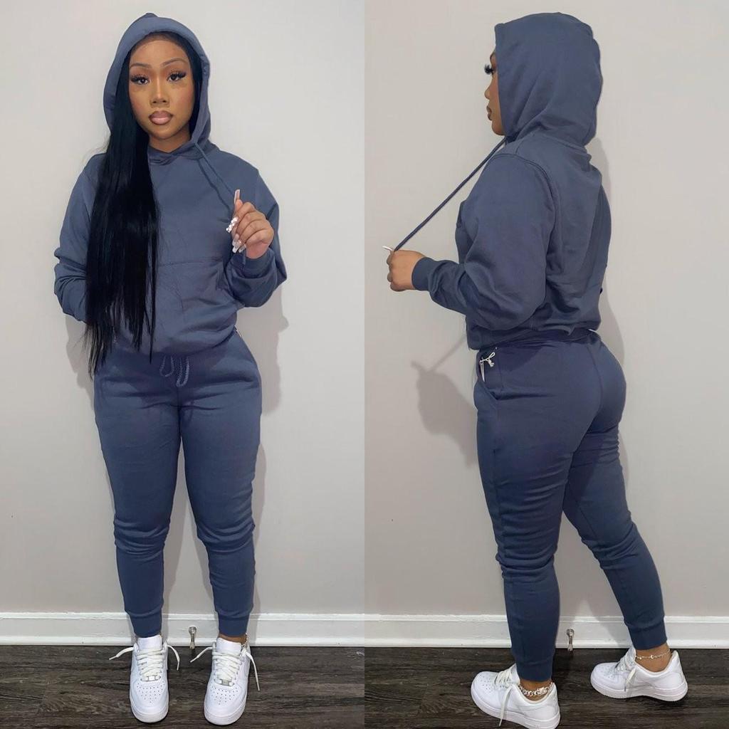 European & American Women's Plus Velvet Hooded Sweatshirt & Pants Set - Casual Sportswear