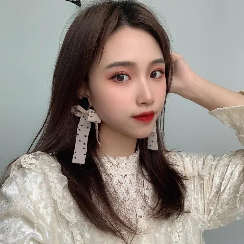 Ribbon Polka Dot Earrings New Trend Korean Fashion Ladies Pendant Earrings Jewerly Accessories for Women Elelgant Gifts
