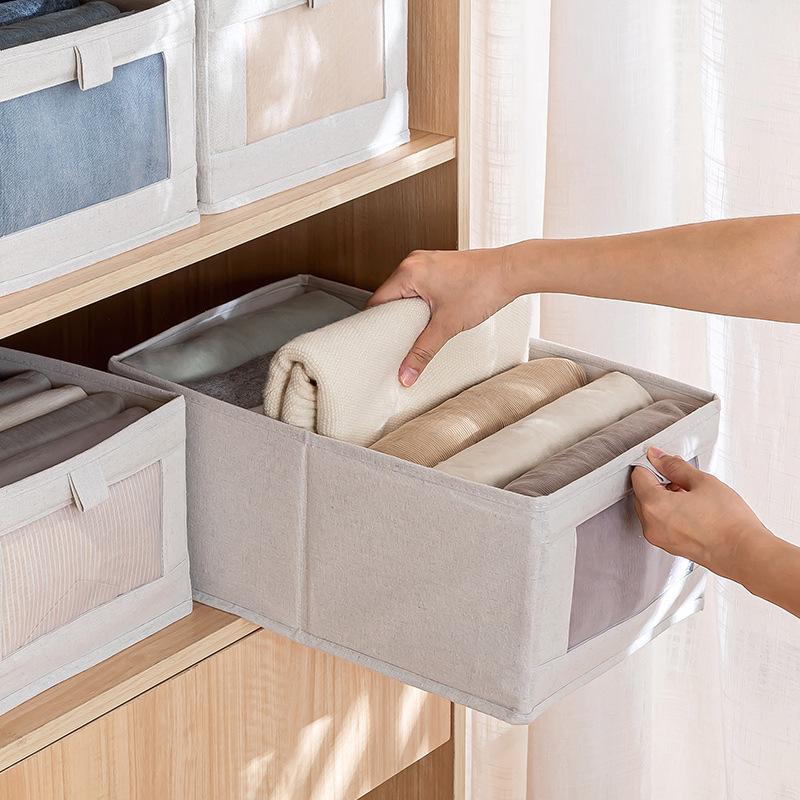 Linen Storage Bins Storage Containers for Organizing Clothing, Jeans, Toys, Books Closet Organizers Storage Baskets with Window