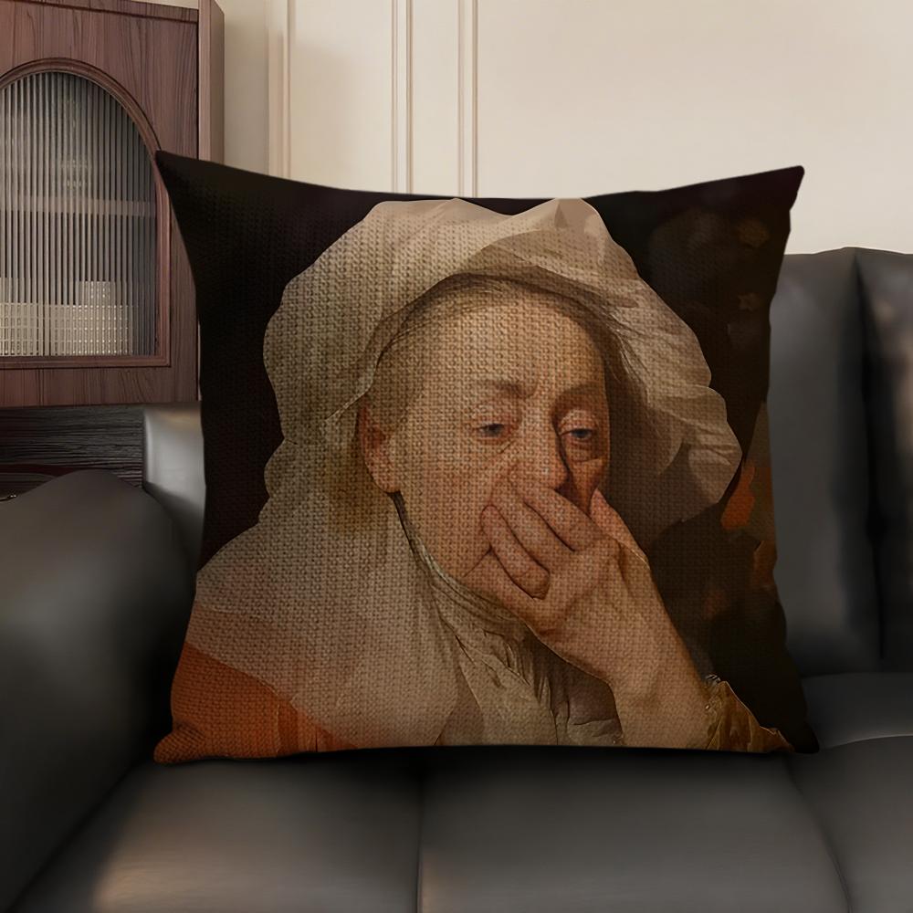 Copricuscino Mona Lisa con Perle Ragazza Lino Naturale Tessuto Biologico Stampa Double-Sided Divano Decorazione Casa Federa Regalo