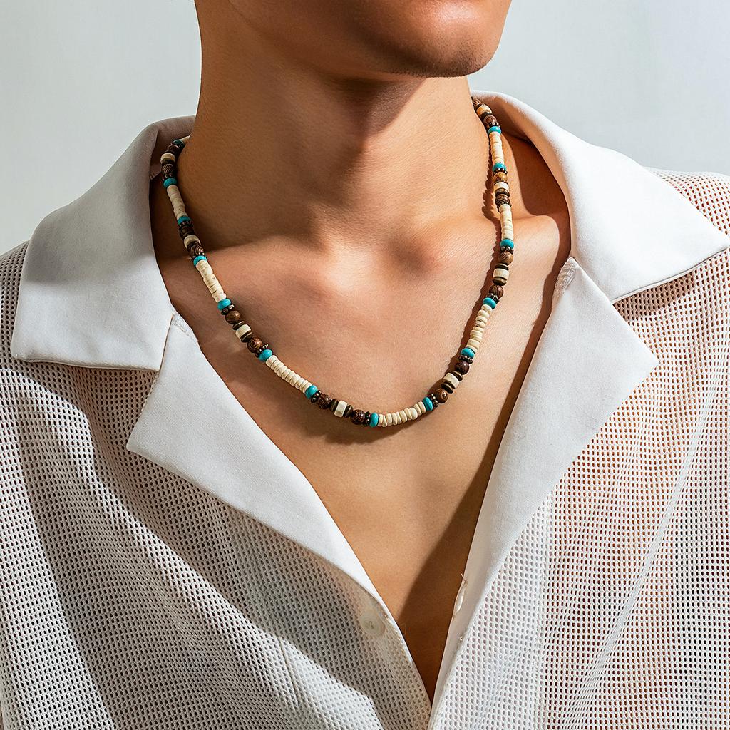 Multi Color Small Wood Beads Chains Necklace for Men Trendy Beaded Collar on Neck Accessories Short Choker 2026 Fashion Jewelry