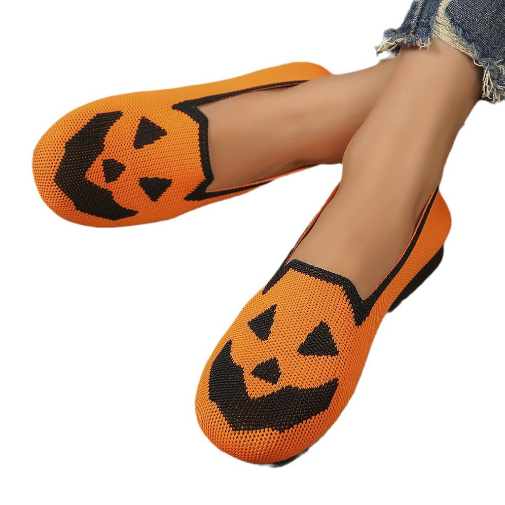 New Ladies Halloween Pumpkin Print Breathable Flying Woven Galoshes Support