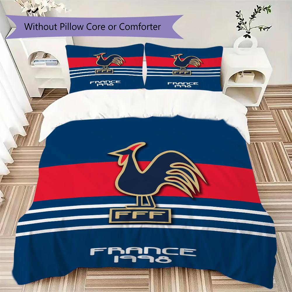France FFF Motif Literie Ensemble de couette Housse de couette Taie d'oreiller Décoration de maison Cadeau d'anniversaire (1 * housse de couette + 2 * taie d'oreiller sans garnissage)