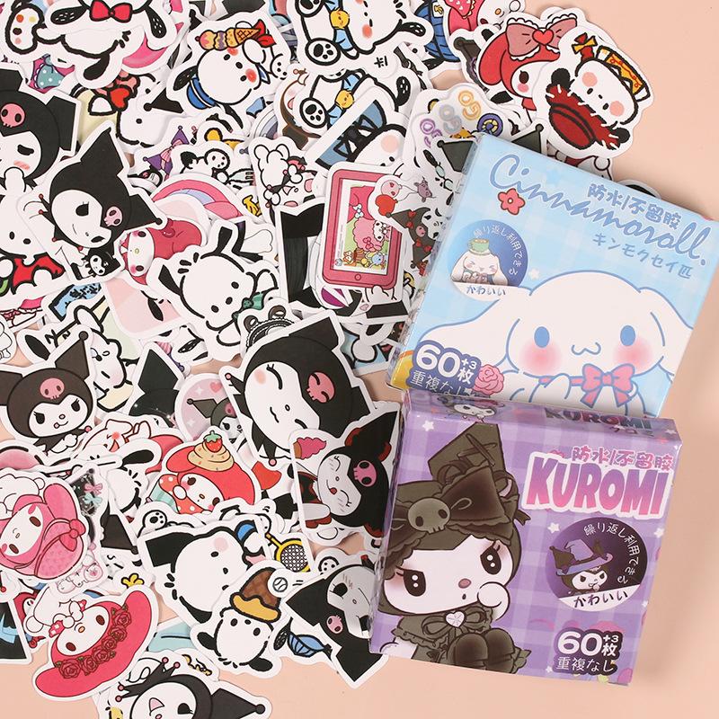 Cartoon Stickers Kuromi Kitty Cinnamoroll Pochacco Kawaii Waterproof No Residue For Kids Journal Scrapbooking Student Rewards