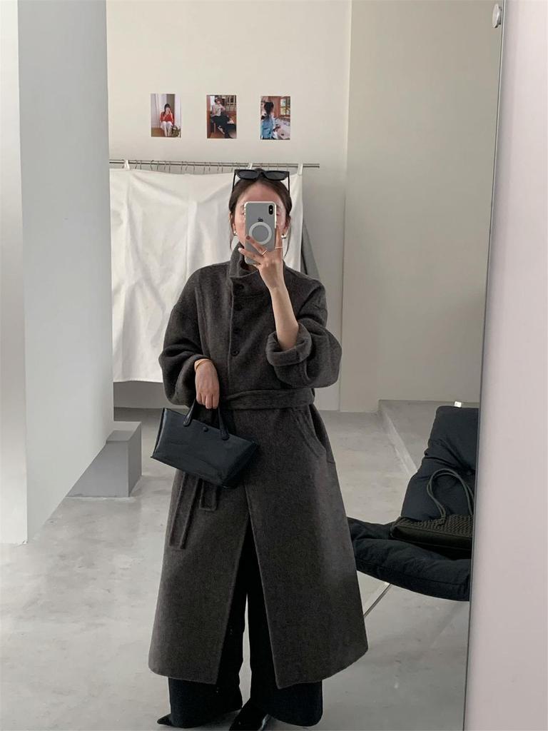 Korean Style High-End Double-Sided Cashmere Coat for Women - Mid-Length, Belted Wool Jacket (2025 Autumn/Winter)