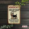 Vintage Yorkshire Terrier Metal Sign Cute Dog Rustic Wall Plaque German Phrase Home Security Decor 2D Flat Art