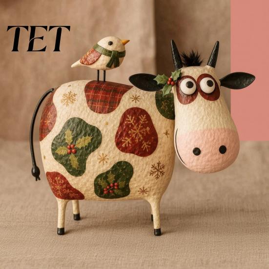 Charming Wildlife Collectibles Creative Cow Sculpture with Bird, Resin Animal Figurine, Pastoral Statue, Rustic Whimsical Home Accents Artistic
