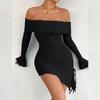Women's Off-the-shoulder Hip Dress With Bell-sleeves