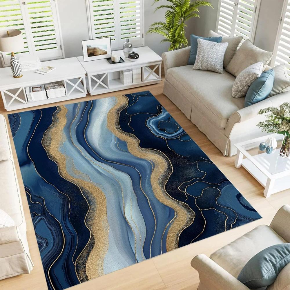 3D Blue Geode Print Green White Waves Floor Mat Carpets for Dining Room Washable Non Slip Rug Bedroom Living Room Floor Decor